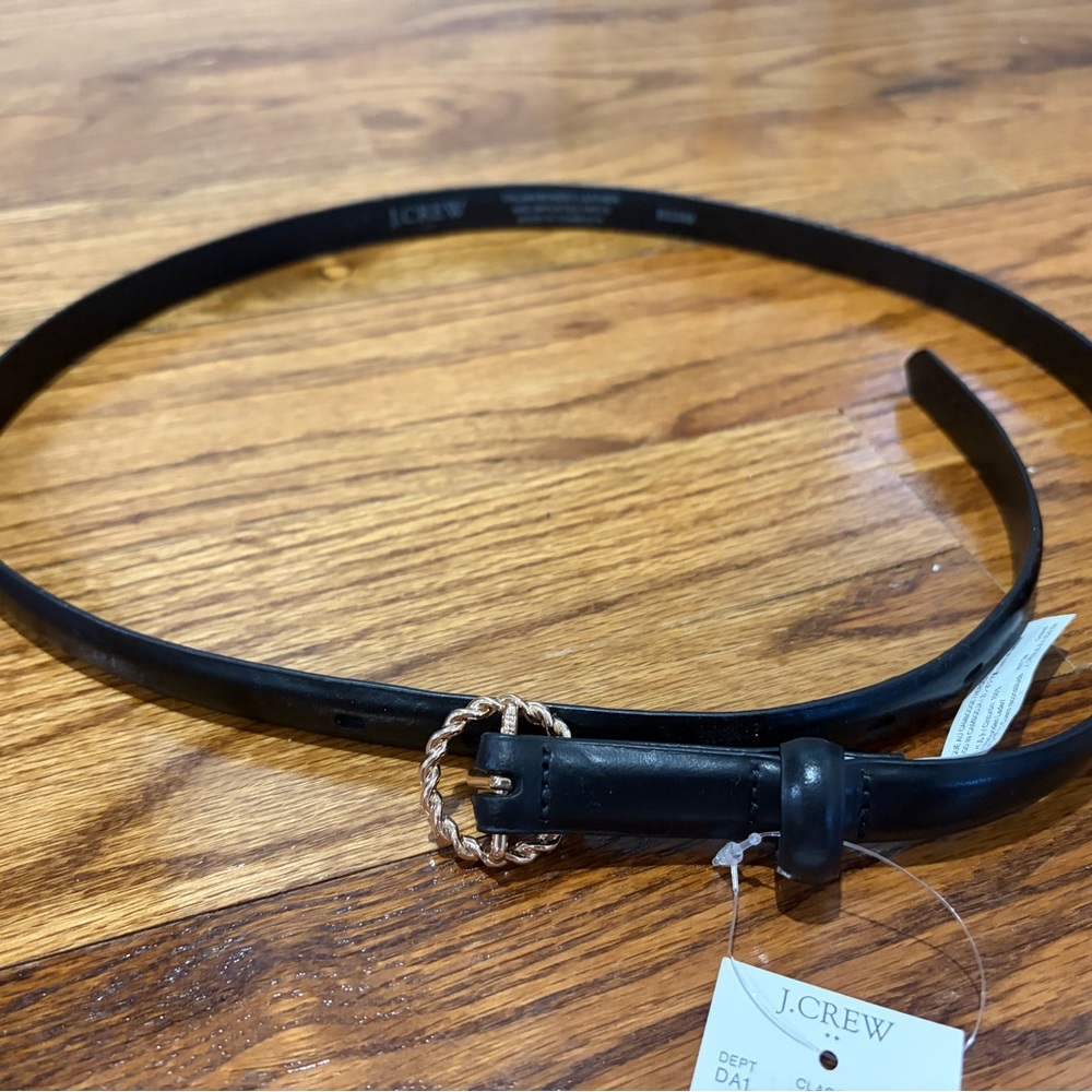 J.Crew Black Leather Belt with Twisted Gold Buckle